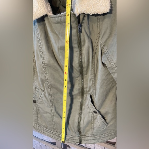 HOLLISTER Malaga Beach Sherpa Collar Moto women’s zip Bomber Jacket M Army Green - Picture 6 of 9